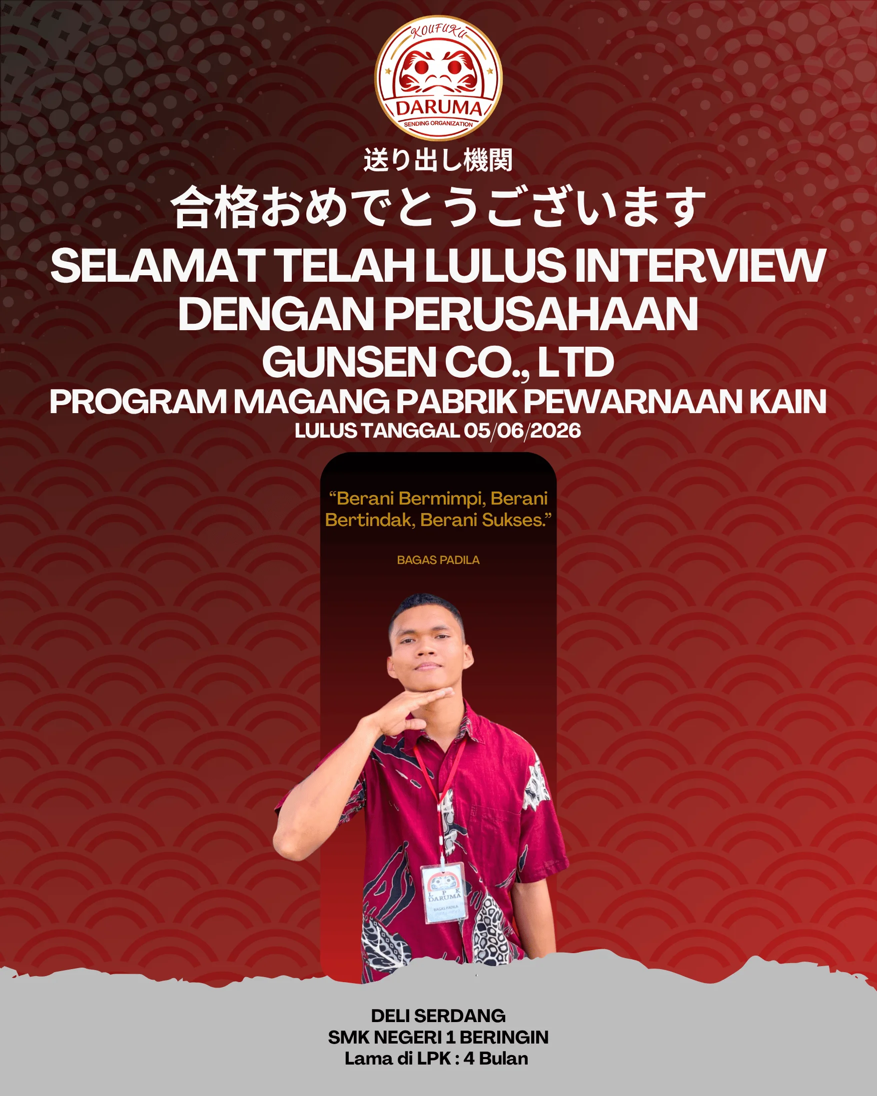 Peserta LPK SO KOUFUKU DARUMA Lulus Interview Perusahaan Jepang